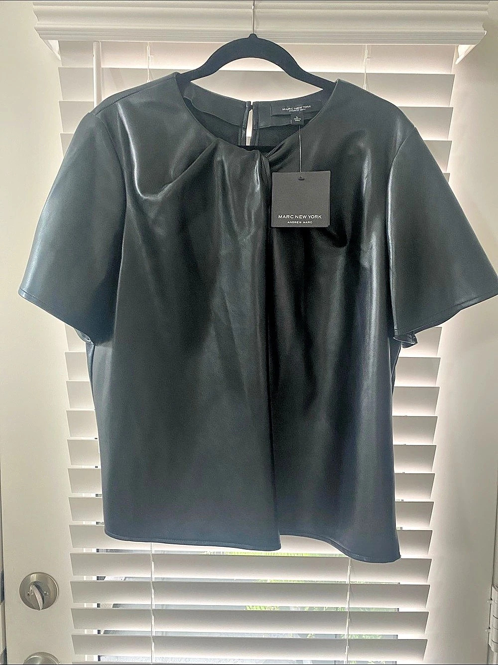 Marc New York Faux Leather Short Sleeve Top Black Large